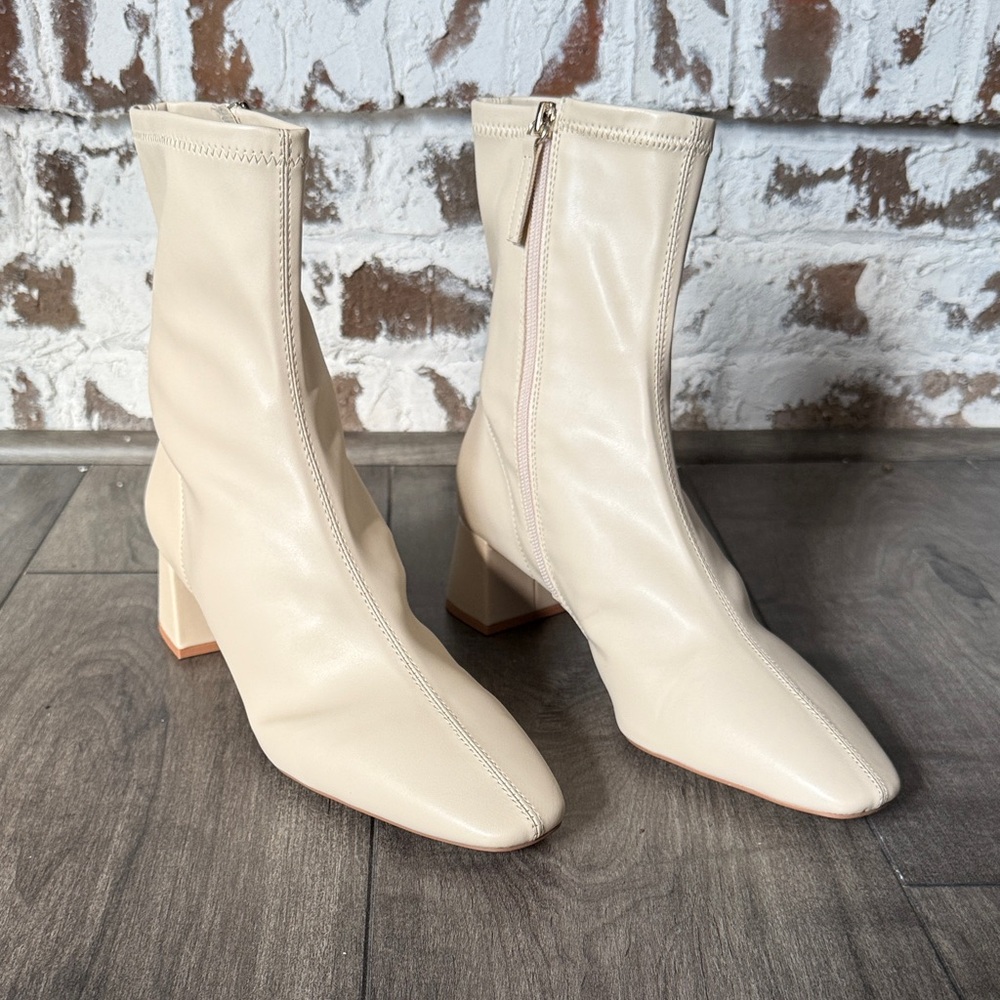Zara Cream Faux Leather Ankle Boots